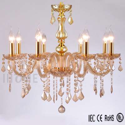 Modern Luxury Elegant 8 Lights Crystal Glass Arm Champagne Chandelier