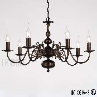 Living Room Hallway Brown Wrought Iron Antique Crystal Chandeliers 5 Lights